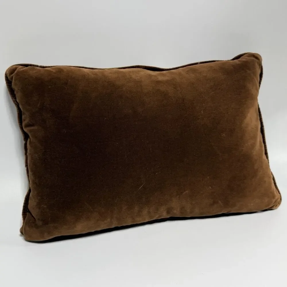 Vintage Brown Velvet White Bric a Brac Throw Accent Pillow 16